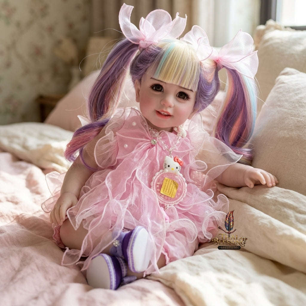 Authentic Thai 22-Inch Handmade Full-Vinyl Body Kumaree Look Thep Spirit Child Doll - for Extreme Metta Charm, Business Wealth & Luck