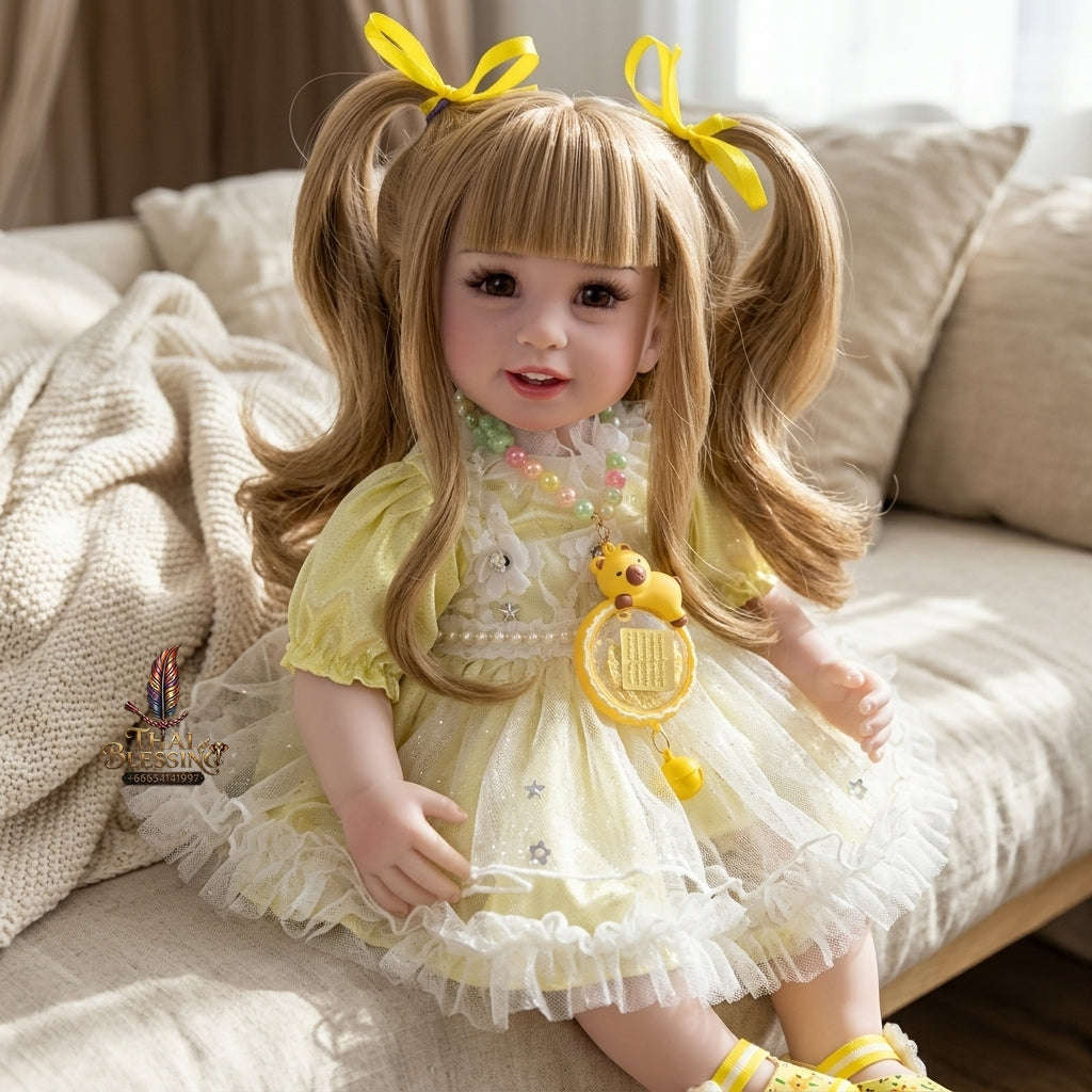 Authentic Thai 22-Inch Handmade Full-Vinyl Body Kumaree Look Thep Spirit Child Doll - for Extreme Metta Charm, Business Wealth & Luck