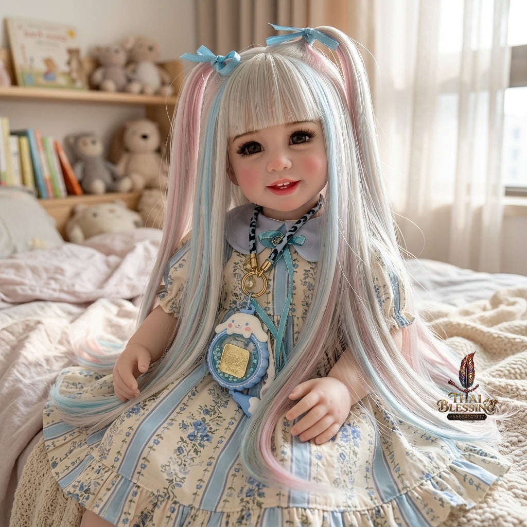 Authentic Thai 22-Inch Handmade Full-Vinyl Body Kumaree Look Thep Spirit Child Doll - for Extreme Metta Charm, Business Wealth & Luck