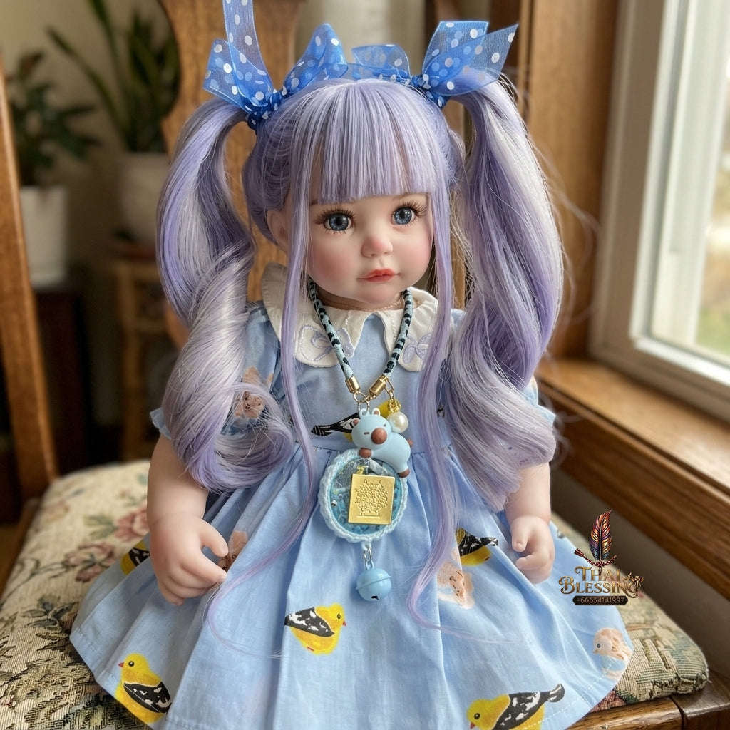 Authentic Thai 22-Inch Handmade Full-Vinyl Body Kumaree Look Thep Spirit Child Doll - for Extreme Metta Charm, Business Wealth & Luck