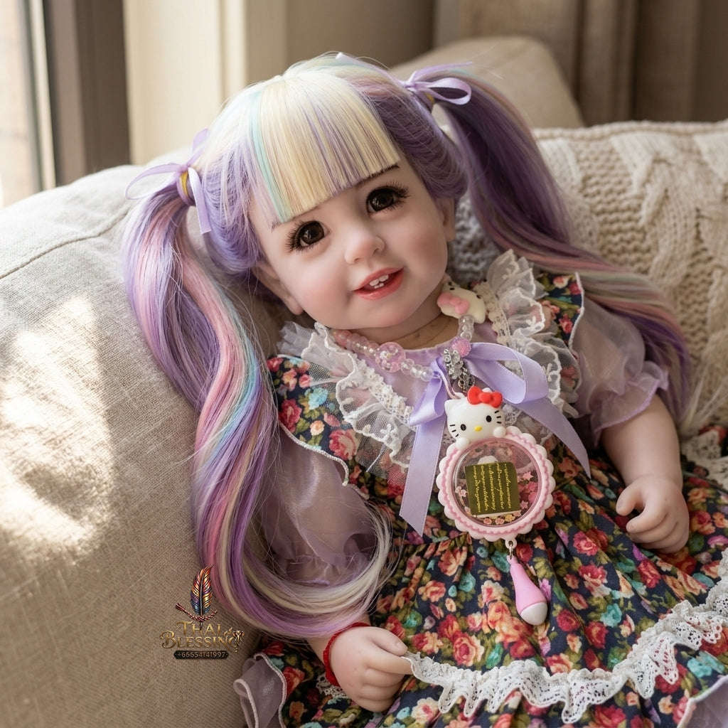 Authentic Thai 22-Inch Handmade Full-Vinyl Body Kumaree Look Thep Spirit Child Doll - for Extreme Metta Charm, Business Wealth & Luck