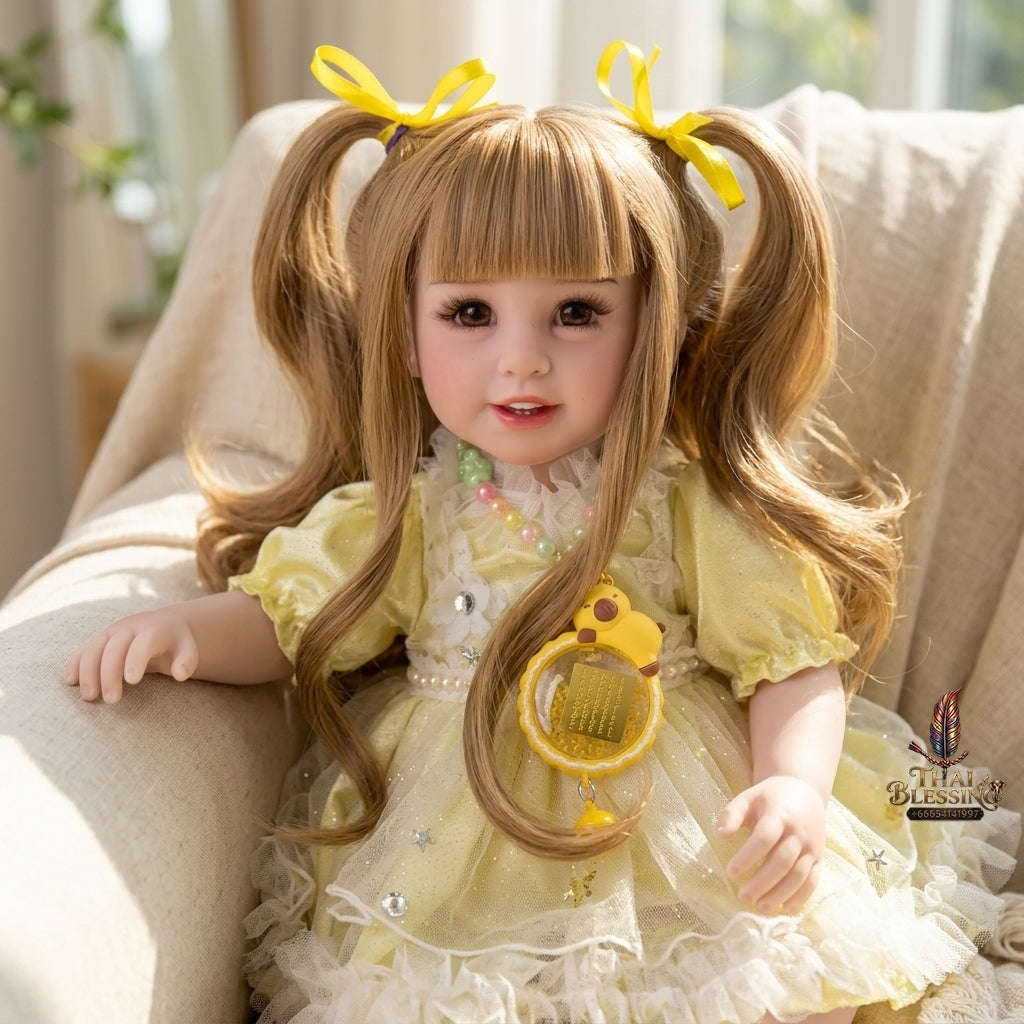 Authentic Thai 22-Inch Handmade Full-Vinyl Body Kumaree Look Thep Spirit Child Doll - for Extreme Metta Charm, Business Wealth & Luck