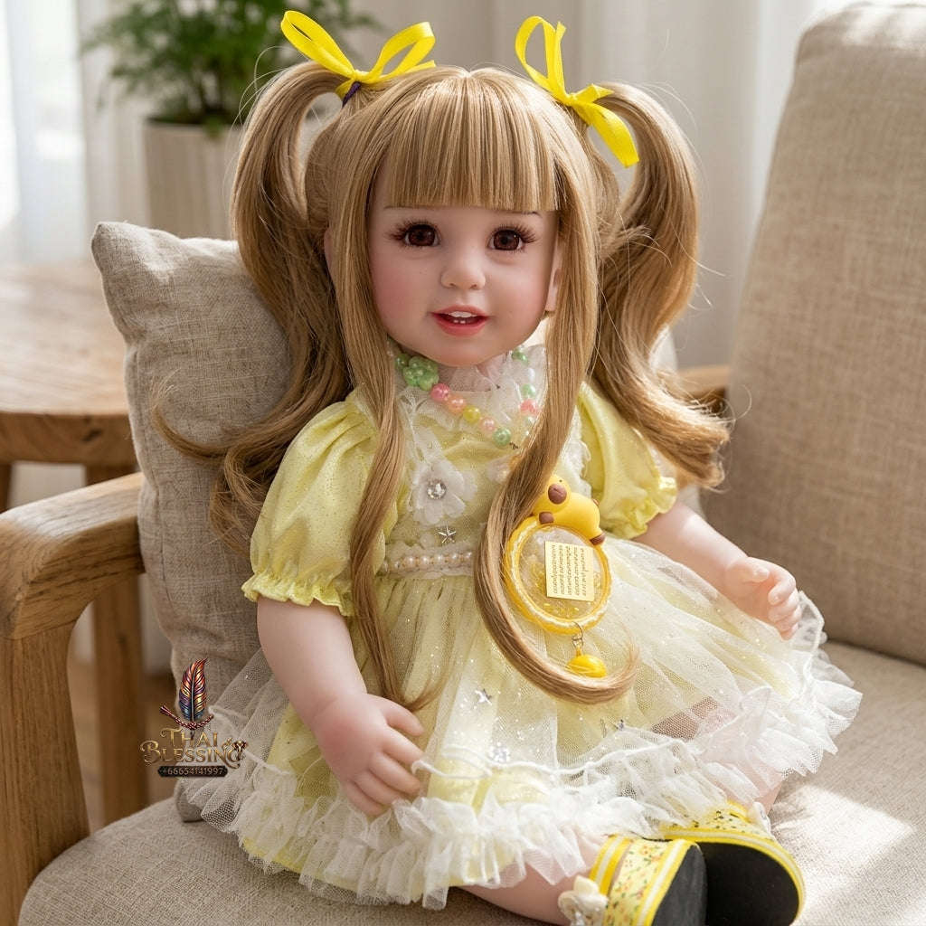 Authentic Thai 22-Inch Handmade Full-Vinyl Body Kumaree Look Thep Spirit Child Doll - for Extreme Metta Charm, Business Wealth & Luck