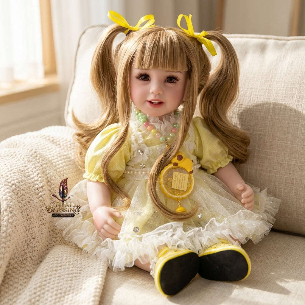 Authentic Thai 22-Inch Handmade Full-Vinyl Body Kumaree Look Thep Spirit Child Doll - for Extreme Metta Charm, Business Wealth & Luck