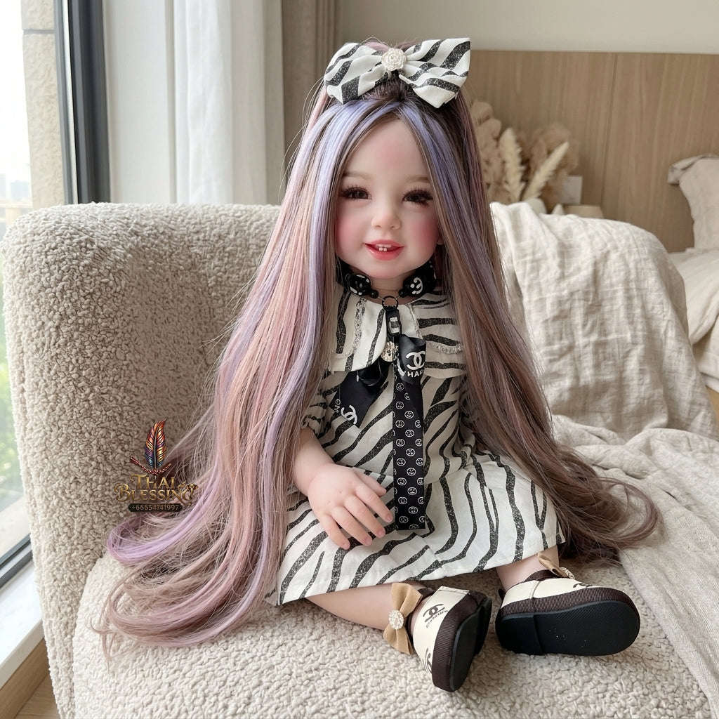 Authentic Thai 22-Inch Handmade Full-Vinyl Body Kumaree Look Thep Spirit Child Doll - for Extreme Metta Charm, Business Wealth & Luck