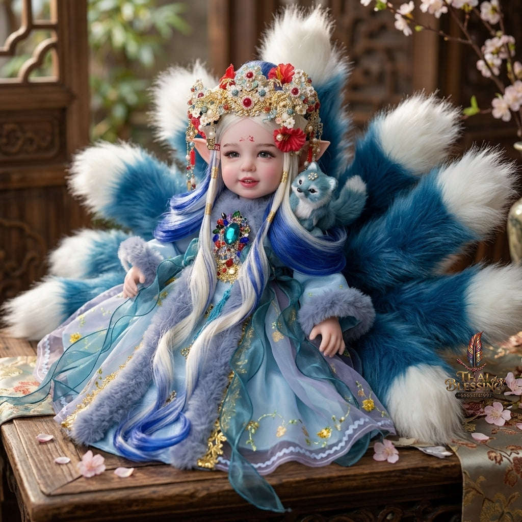 Authentic Thai 22-Inch Handmade Full-Vinyl Body Nine-Tailed Fox Goddess Kumaree Look Thep Spirit Child Doll - for Extreme Metta Charm, Business Wealth & Supreme Seduction