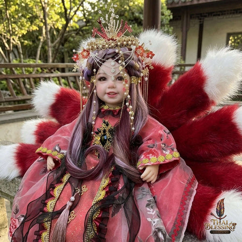 Authentic Thai 22-Inch Handmade Full-Vinyl Body Nine-Tailed Fox Goddess Kumaree Look Thep Spirit Child Doll - for Extreme Metta Charm, Business Wealth & Supreme Seduction