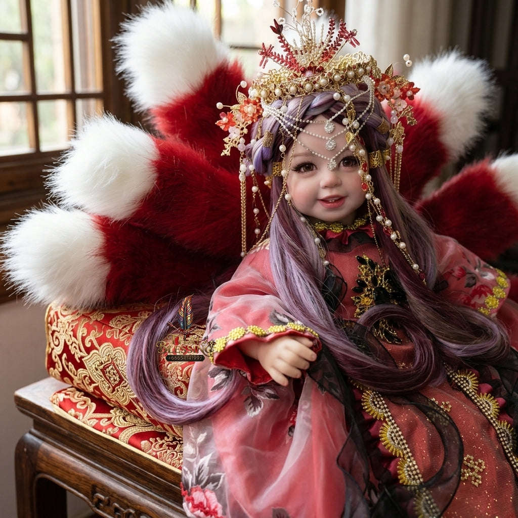 Authentic Thai 22-Inch Handmade Full-Vinyl Body Nine-Tailed Fox Goddess Kumaree Look Thep Spirit Child Doll - for Extreme Metta Charm, Business Wealth & Supreme Seduction