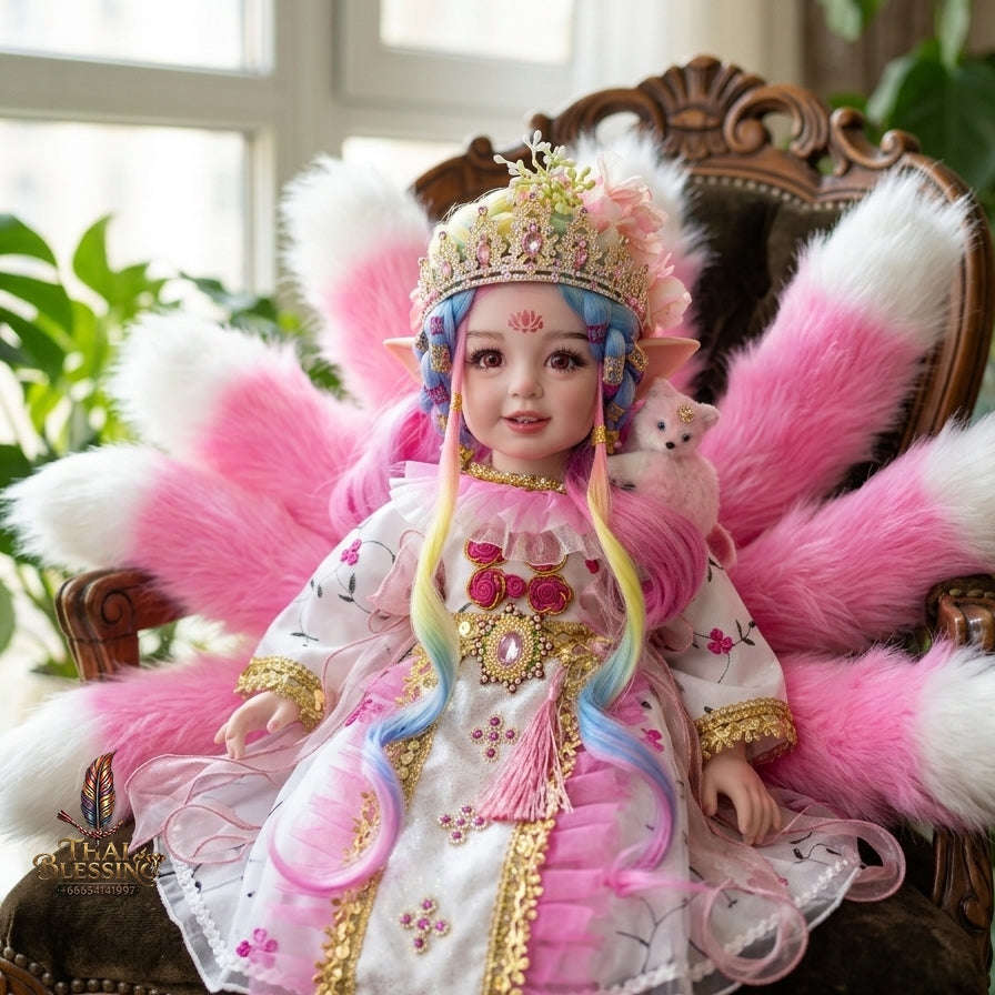 Authentic Thai 22-Inch Handmade Full-Vinyl Body Nine-Tailed Fox Goddess Kumaree Look Thep Spirit Child Doll - for Extreme Metta Charm, Business Wealth & Supreme Seduction Thai Blessing Co By RURUECHA