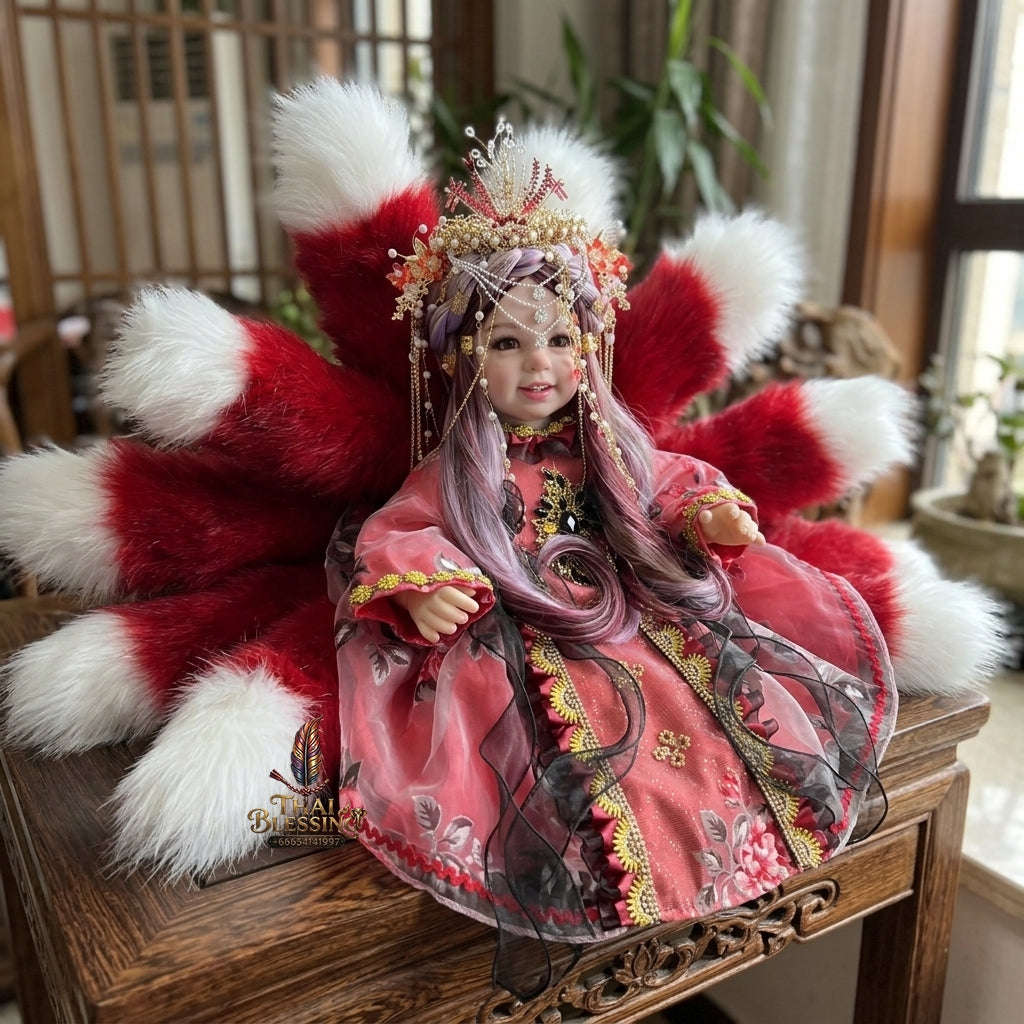 Authentic Thai 22-Inch Handmade Full-Vinyl Body Nine-Tailed Fox Goddess Kumaree Look Thep Spirit Child Doll - for Extreme Metta Charm, Business Wealth & Supreme Seduction