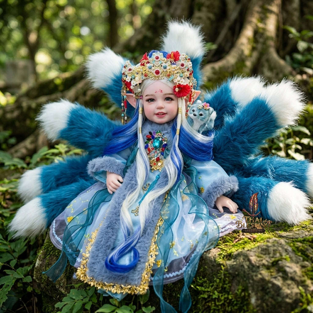 Authentic Thai 22-Inch Handmade Full-Vinyl Body Nine-Tailed Fox Goddess Kumaree Look Thep Spirit Child Doll - for Extreme Metta Charm, Business Wealth & Supreme Seduction