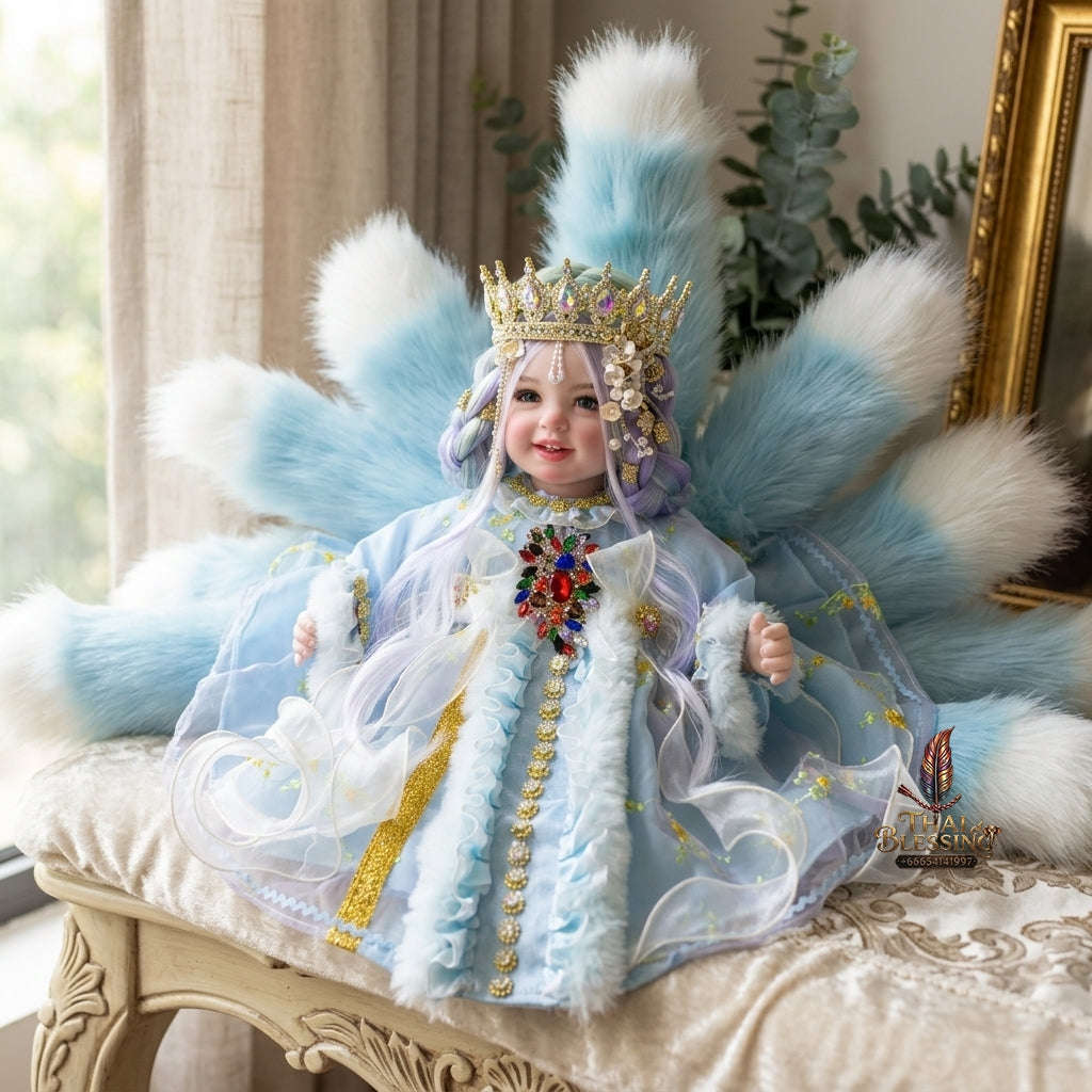 Authentic Thai 22-Inch Handmade Full-Vinyl Body Nine-Tailed Fox Goddess Kumaree Look Thep Spirit Child Doll - for Extreme Metta Charm, Business Wealth & Supreme Seduction