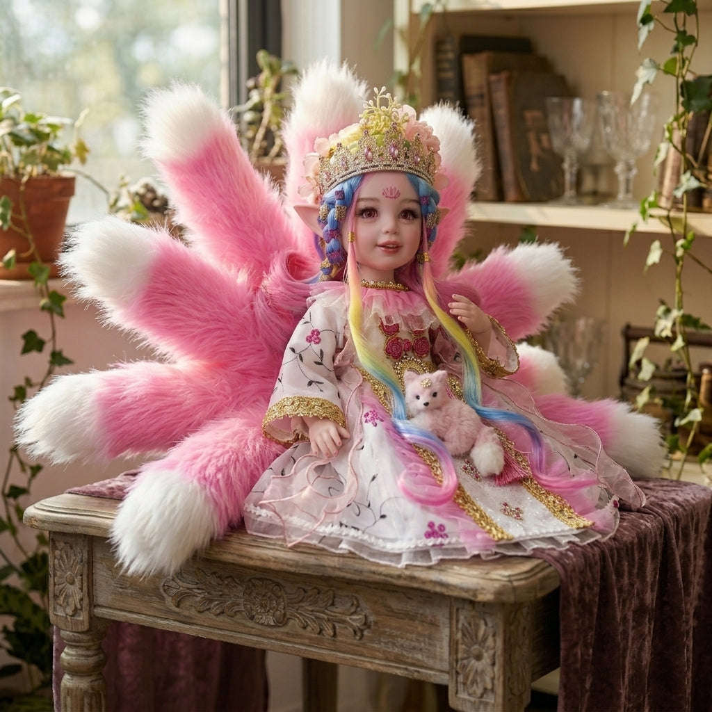 Authentic Thai 22-Inch Handmade Full-Vinyl Body Nine-Tailed Fox Goddess Kumaree Look Thep Spirit Child Doll - for Extreme Metta Charm, Business Wealth & Supreme Seduction Thai Blessing Co By RURUECHA