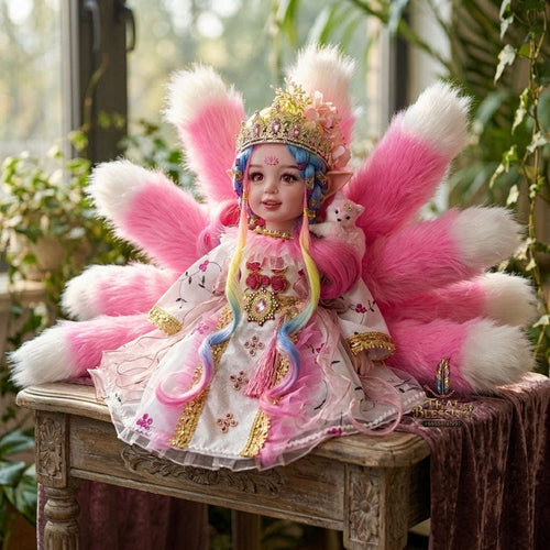 Authentic Thai 22-Inch Handmade Full-Vinyl Body Nine-Tailed Fox Goddess Kumaree Look Thep Spirit Child Doll - for Extreme Metta Charm, Business Wealth & Supreme Seduction