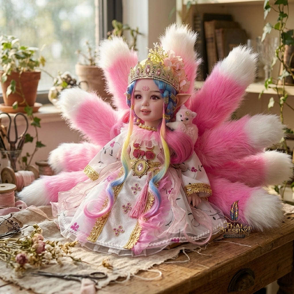Authentic Thai 22-Inch Handmade Full-Vinyl Body Nine-Tailed Fox Goddess Kumaree Look Thep Spirit Child Doll - for Extreme Metta Charm, Business Wealth & Supreme Seduction Thai Blessing Co By RURUECHA