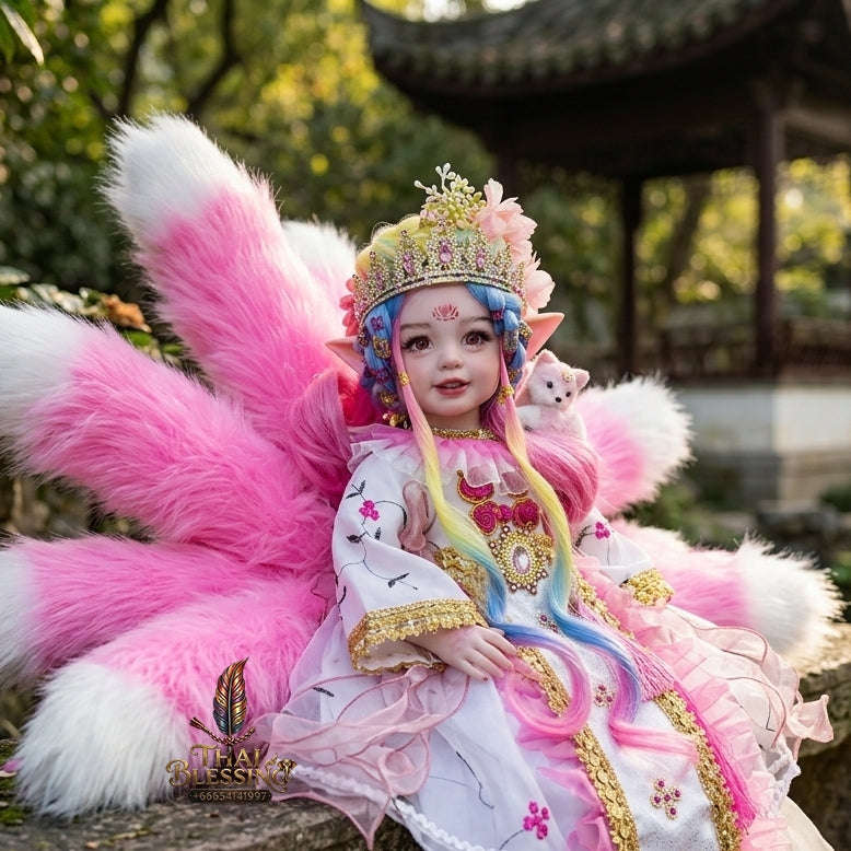Authentic Thai 22-Inch Handmade Full-Vinyl Body Nine-Tailed Fox Goddess Kumaree Look Thep Spirit Child Doll - for Extreme Metta Charm, Business Wealth & Supreme Seduction Thai Blessing Co By RURUECHA