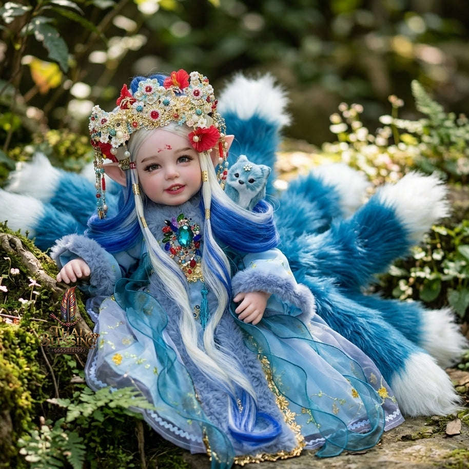 Authentic Thai 22-Inch Handmade Full-Vinyl Body Nine-Tailed Fox Goddess Kumaree Look Thep Spirit Child Doll - for Extreme Metta Charm, Business Wealth & Supreme Seduction