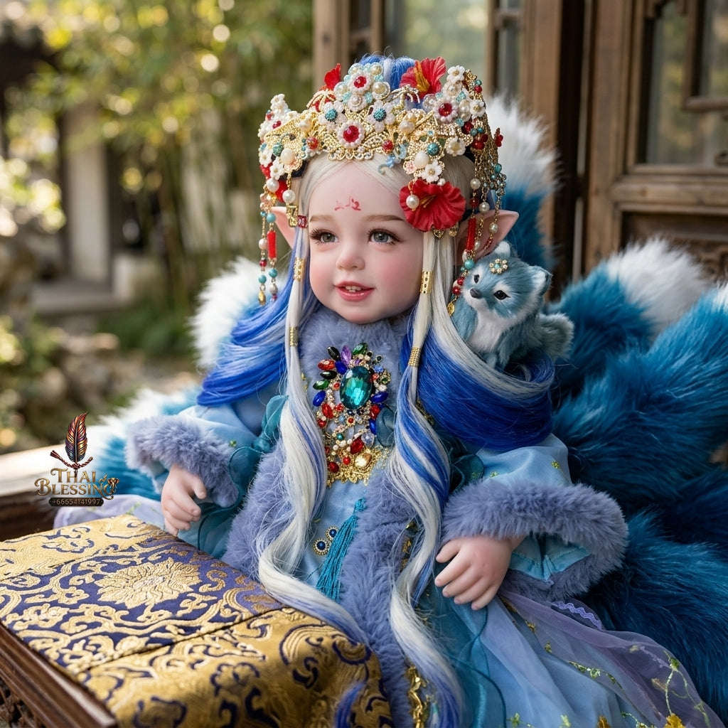 Authentic Thai 22-Inch Handmade Full-Vinyl Body Nine-Tailed Fox Goddess Kumaree Look Thep Spirit Child Doll - for Extreme Metta Charm, Business Wealth & Supreme Seduction