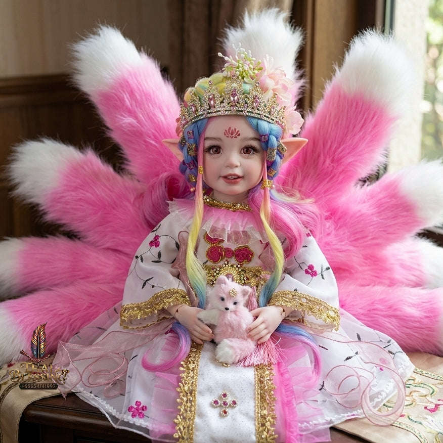Authentic Thai 22-Inch Handmade Full-Vinyl Body Nine-Tailed Fox Goddess Kumaree Look Thep Spirit Child Doll - for Extreme Metta Charm, Business Wealth & Supreme Seduction Thai Blessing Co By RURUECHA