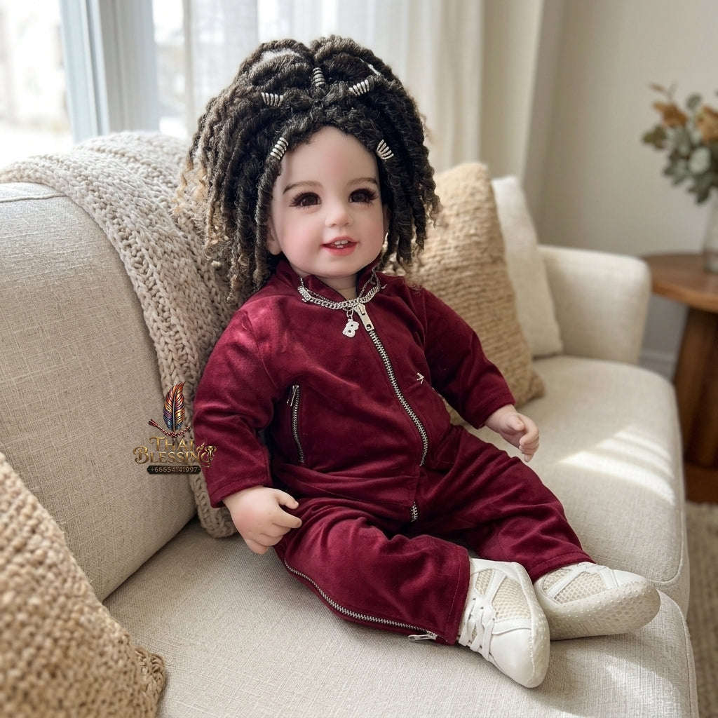 Authentic Thai 22-Inch Handmade Modern Dreadlock Kuman Thong Look Thep Spirit Child Doll for Extreme Metta Charm, Business Wealth & Luck