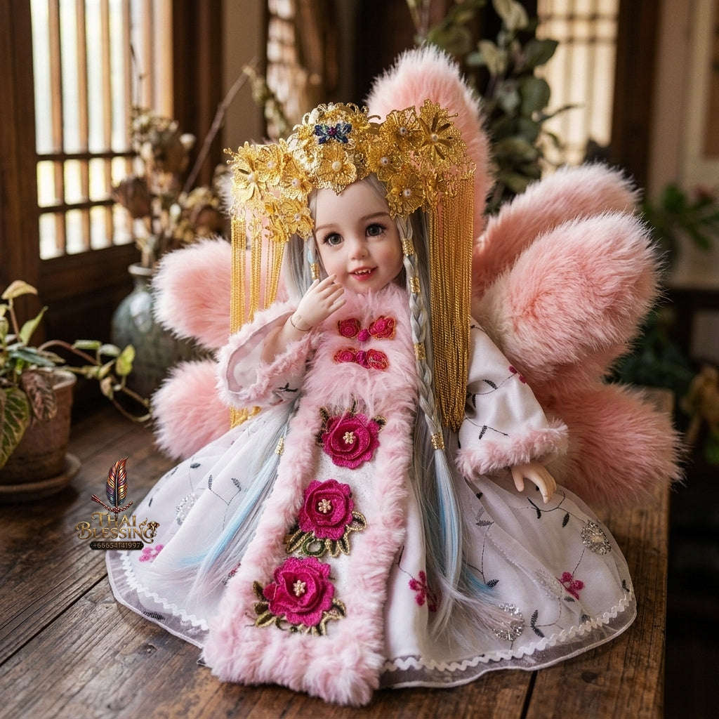 Authentic Thai 22-Inch Handmade Nine-Tailed Fox Kumaree Look Thep Spirit Child Doll -  for Extreme Metta Charm, Business Wealth & Luck Thai Blessing Co By RURUECHA