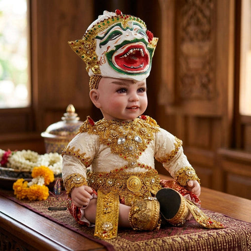 Authentic Thai 22-Inch Premium Khon Hanuman Monkey Warrior Look Thep Kuman Thong Spirit Child Doll - for Extreme Metta Charm, Business Wealth & Protection Thai Blessing Co By RURUECHA