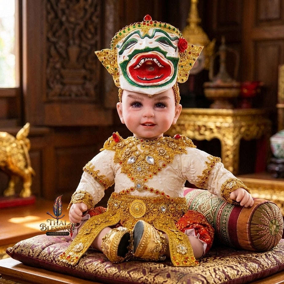 Authentic Thai 22-Inch Premium Khon Hanuman Monkey Warrior Look Thep Kuman Thong Spirit Child Doll - for Extreme Metta Charm, Business Wealth & Protection