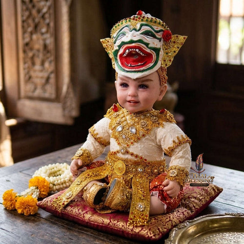 Authentic Thai 22-Inch Premium Khon Hanuman Monkey Warrior Look Thep Kuman Thong Spirit Child Doll - for Extreme Metta Charm, Business Wealth & Protection Thai Blessing Co By RURUECHA