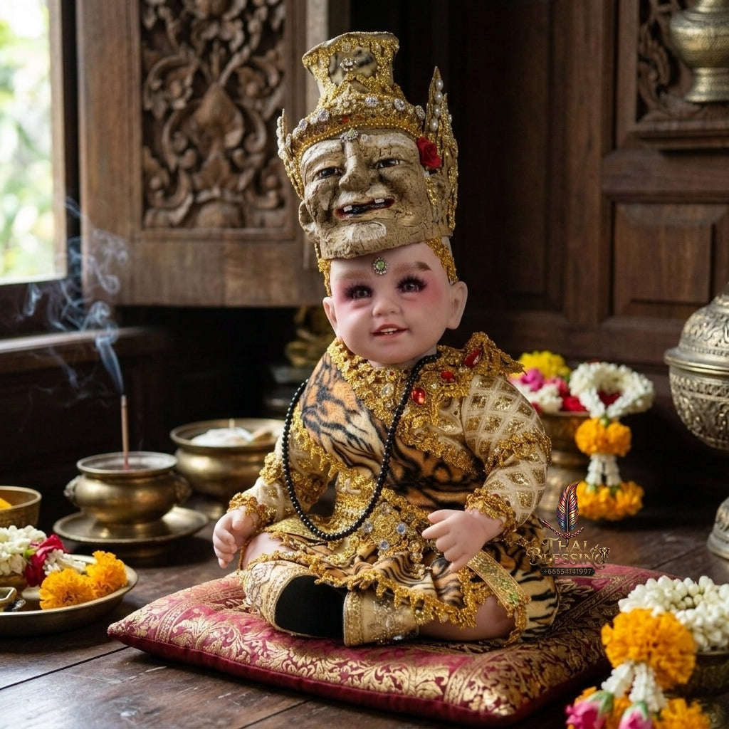Authentic Thai 22-Inch Premium Khon Rishi Hermit Look Thep Kuman Thong Spirit Child Doll - for Extreme Metta Charm, Business Wealth & Teacher Blessings Thai Blessing Co By RURUECHA