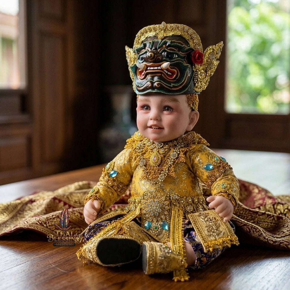Authentic Thai 22-Inch Premium Khon Yak Giant Look Thep Kuman Thong Spirit Child Doll for Extreme Metta Charm, Business Wealth & Protection Thai Blessing Co By RURUECHA
