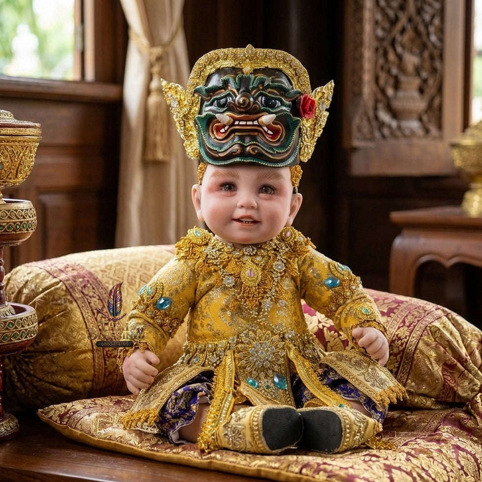 Authentic Thai 22-Inch Premium Khon Yak Giant Look Thep Kuman Thong Spirit Child Doll for Extreme Metta Charm, Business Wealth & Protection Thai Blessing Co By RURUECHA