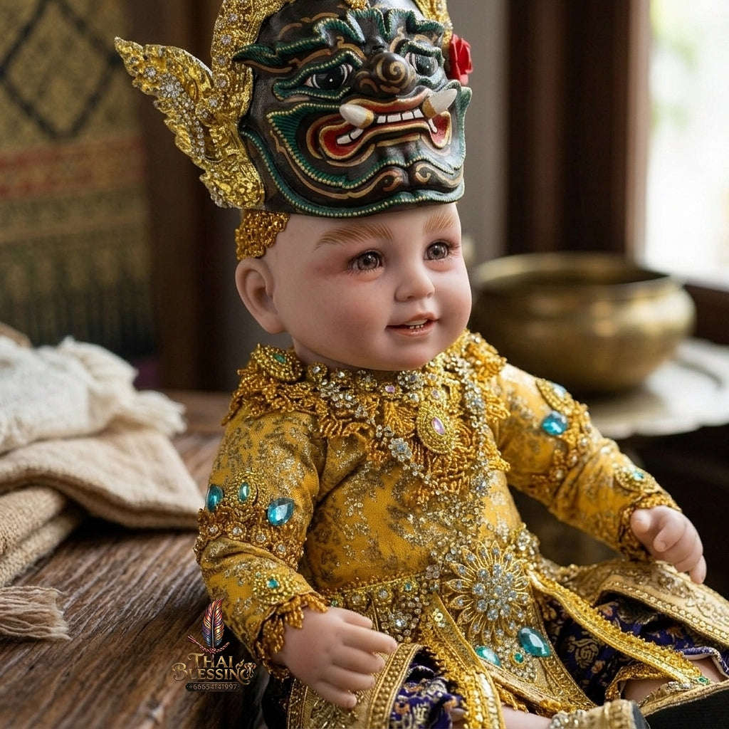 Authentic Thai 22-Inch Premium Khon Yak Giant Look Thep Kuman Thong Spirit Child Doll for Extreme Metta Charm, Business Wealth & Protection Thai Blessing Co By RURUECHA