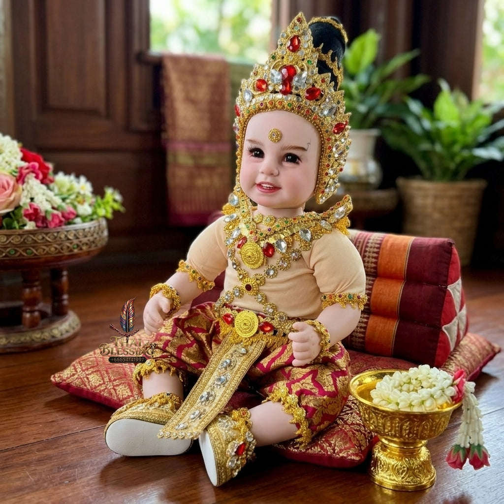 Authentic Thai 22-Inch Premium Royal Thai King Regalia Look Thep Kuman Thong Spirit Child Doll - for Extreme Metta Charm, Business Wealth & Supreme Authority Thai Blessing Co By RURUECHA