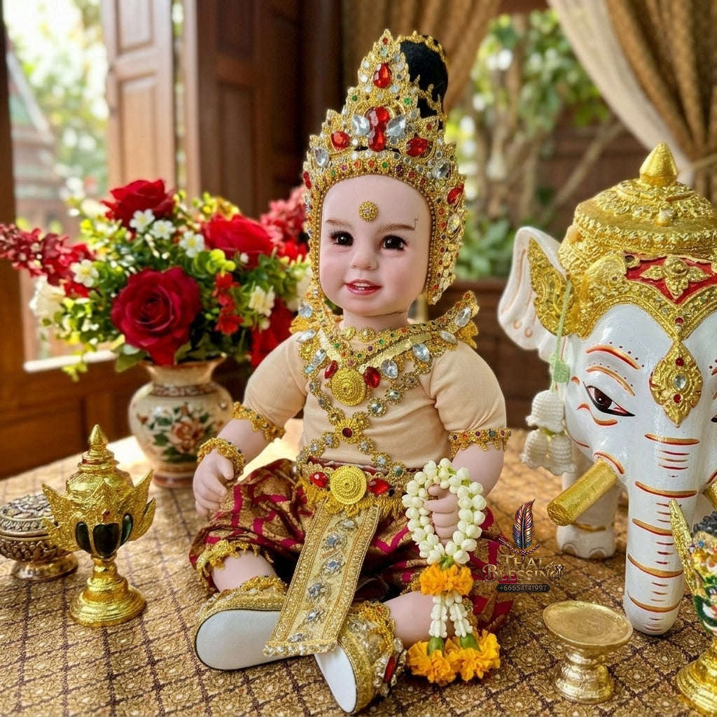 Authentic Thai 22-Inch Premium Royal Thai King Regalia Look Thep Kuman Thong Spirit Child Doll - for Extreme Metta Charm, Business Wealth & Supreme Authority Thai Blessing Co By RURUECHA