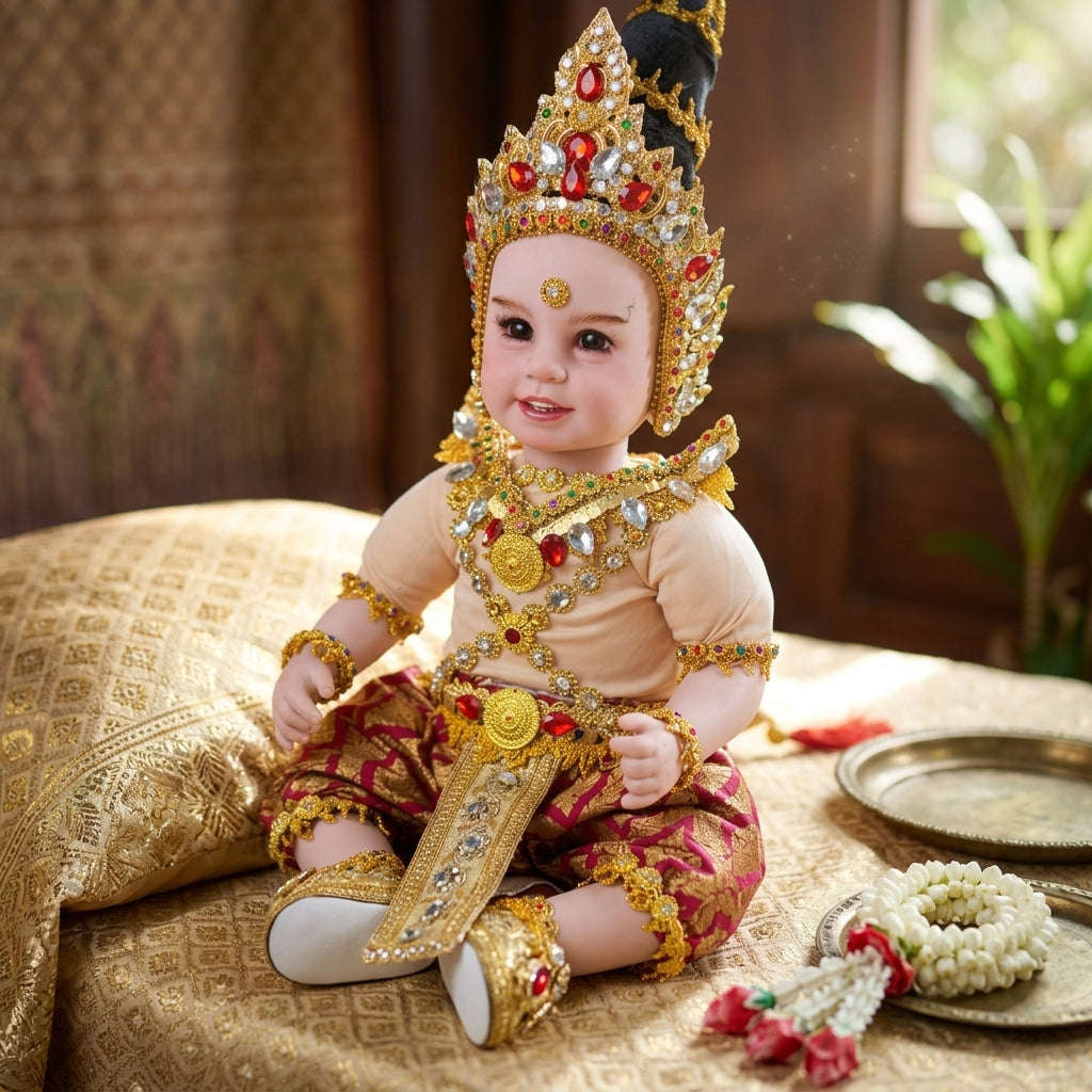 Authentic Thai 22-Inch Premium Royal Thai King Regalia Look Thep Kuman Thong Spirit Child Doll - for Extreme Metta Charm, Business Wealth & Supreme Authority Thai Blessing Co By RURUECHA