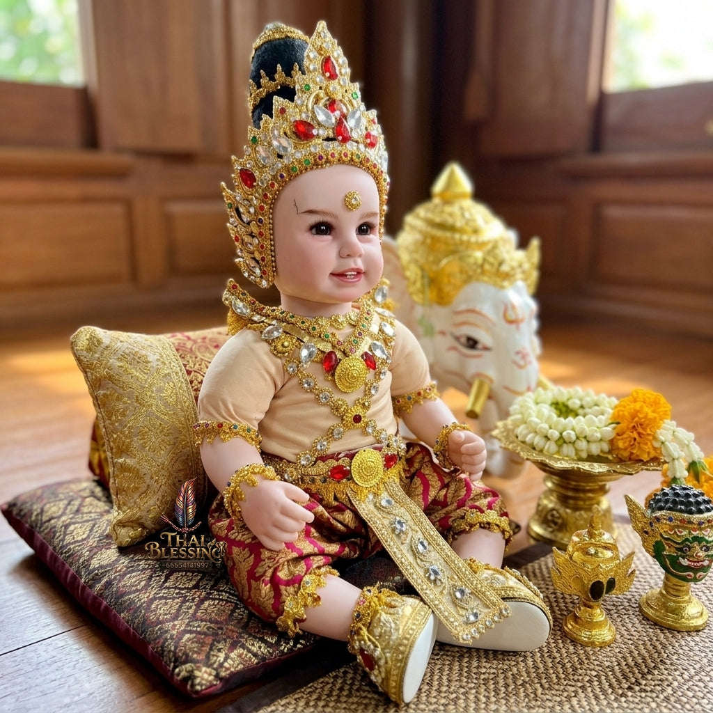 Authentic Thai 22-Inch Premium Royal Thai King Regalia Look Thep Kuman Thong Spirit Child Doll - for Extreme Metta Charm, Business Wealth & Supreme Authority Thai Blessing Co By RURUECHA