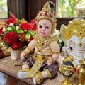 Authentic Thai 22-Inch Premium Royal Thai King Regalia Look Thep Kuman Thong Spirit Child Doll - Purple & Gold Thai Traditional Costume Edition with Majestic Crown & Rubies for Extreme Metta Charm, Business Wealth & Supreme Authority Thai