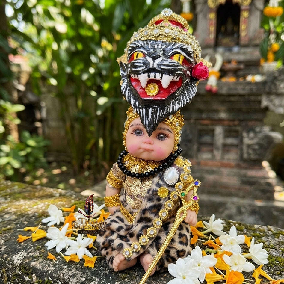 Authentic Thai 8-Inch Baby Kuman Thong Look Thep Spirit Child Doll - Traditional Thai Khon Costume Edition for Extreme Metta Charm, Business Wealth & Protection Thai Blessing Co By RURUECHA