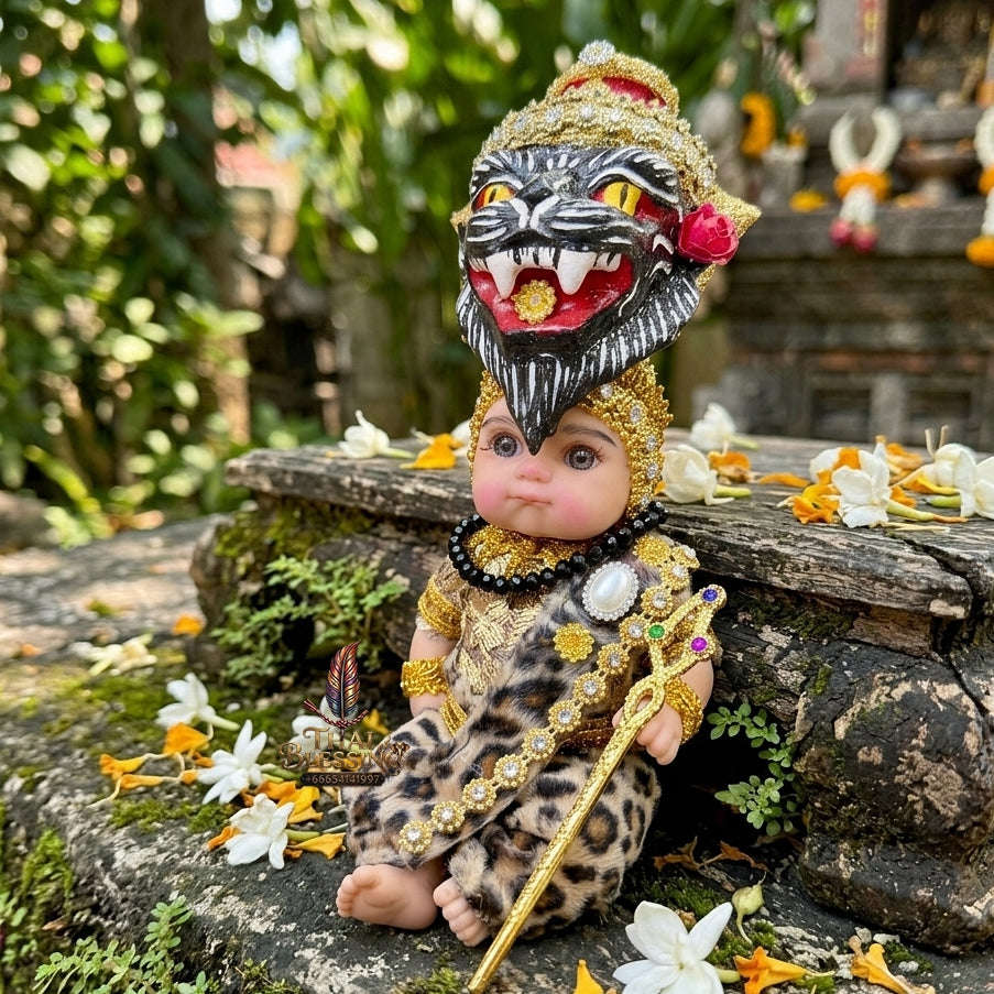 Authentic Thai 8-Inch Baby Kuman Thong Look Thep Spirit Child Doll - Traditional Thai Khon Costume Edition for Extreme Metta Charm, Business Wealth & Protection Thai Blessing Co By RURUECHA