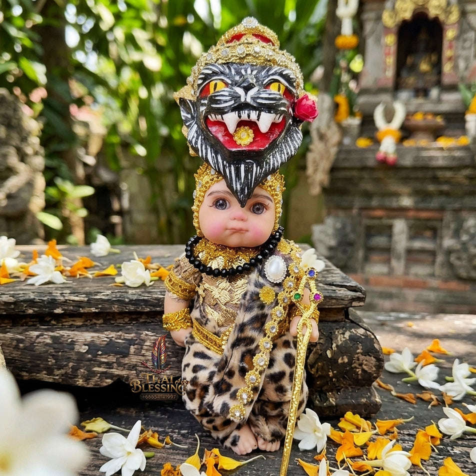 Authentic Thai 8-Inch Baby Kuman Thong Look Thep Spirit Child Doll - Traditional Thai Khon Costume Edition for Extreme Metta Charm, Business Wealth & Protection Thai Blessing Co By RURUECHA