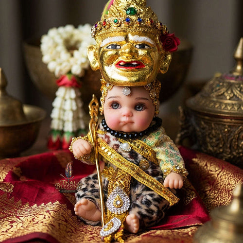 Authentic Thai 8-Inch Baby Kuman Thong Look Thep Spirit Child Doll - Traditional Thai Khon Costume for Extreme Metta Charm, Business Wealth & Wisdom Thai Blessing Co By RURUECHA