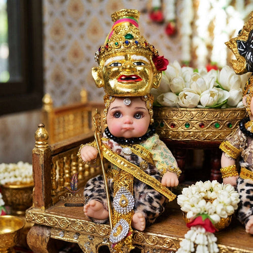 Authentic Thai 8-Inch Baby Kuman Thong Look Thep Spirit Child Doll - Traditional Thai Khon Costume for Extreme Metta Charm, Business Wealth & Wisdom Thai Blessing Co By RURUECHA
