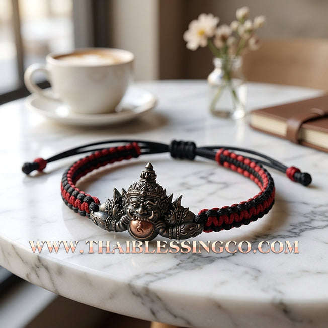 🌟 ✨ Authentic Thai Amulet 2022: Sovereign "Phra Rahu Nun Duang Setthee" (Millionaire Destiny Booster) Bracelet – Sacred Blackened Samrit & Red Moon Edition by Ajarn Plien Hatyanon