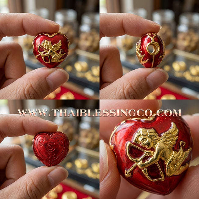 💘 Authentic Thai Amulet 2023: Sovereign "Cupid’s Heart of Divine Love" by Kruba Baeng Wat Ban Tanod – Premium Red Enamel & Gold Plated Samrit Edition for Extreme Attraction, Soulmate Manifestation, and Na Ok Taek Enchantment Talisman