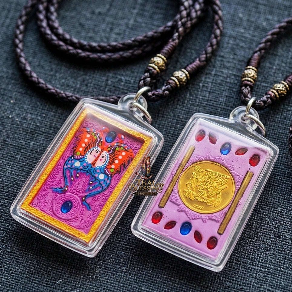 Authentic Thai Amulet "King of Butterflies Thep Chamlaeng Phamon Sacred Pink Powder Pendant" Consecrated by Kruba Krissana Intawanno, Weruwan Monastery B.E. 2555 (2012) Thai Blessing Co By RURUECHA