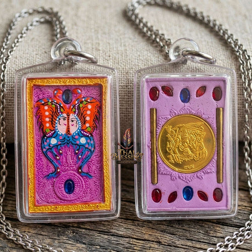 Authentic Thai Amulet "King of Butterflies Thep Chamlaeng Phamon Sacred Pink Powder Pendant" Consecrated by Kruba Krissana Intawanno, Weruwan Monastery B.E. 2555 (2012) Thai Blessing Co By RURUECHA