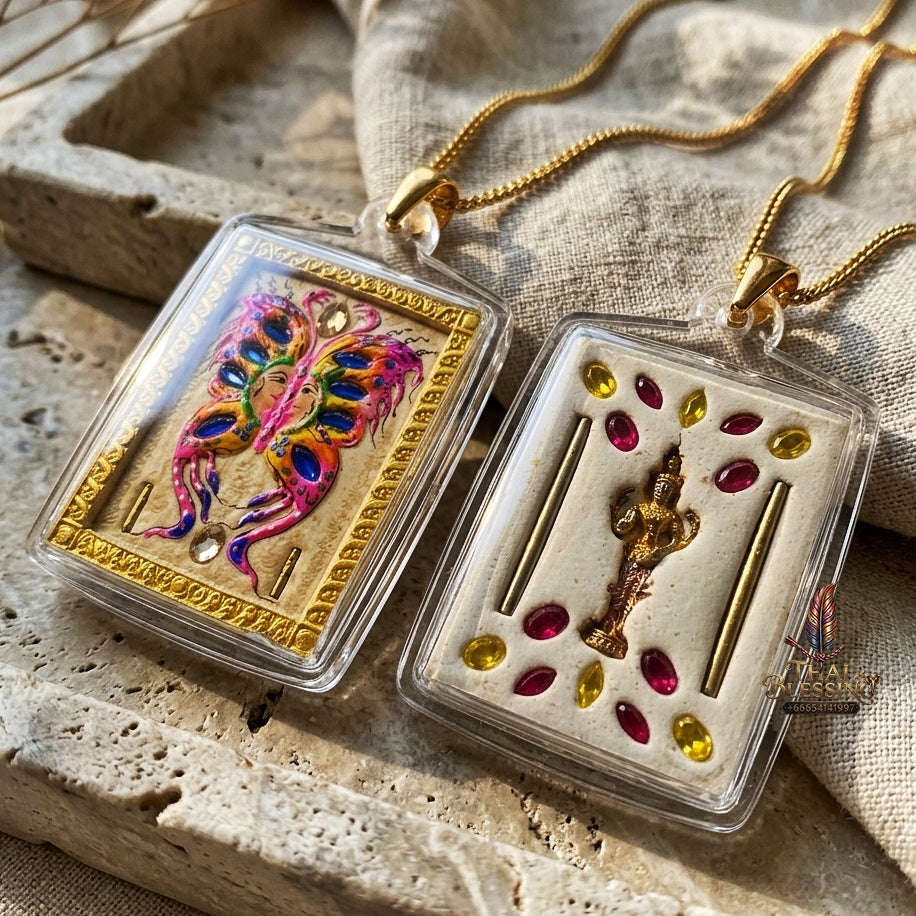 Authentic Thai Amulet "King of Butterflies Thep Chamlaeng Phamon Sacred Powder Pendant" Consecrated by Kruba Krissana Intawanno, Weruwan Monastery B.E. 2555 (2012) Thai Blessing Co By RURUECHA