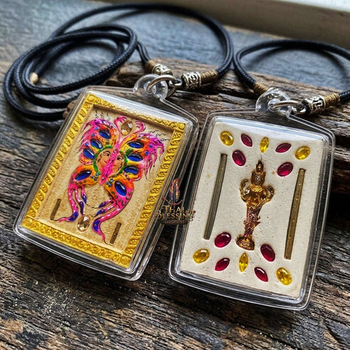 Authentic Thai Amulet "King of Butterflies Thep Chamlaeng Phamon Sacred Powder Pendant" Consecrated by Kruba Krissana Intawanno, Weruwan Monastery B.E. 2555 (2012) Thai Blessing Co By RURUECHA
