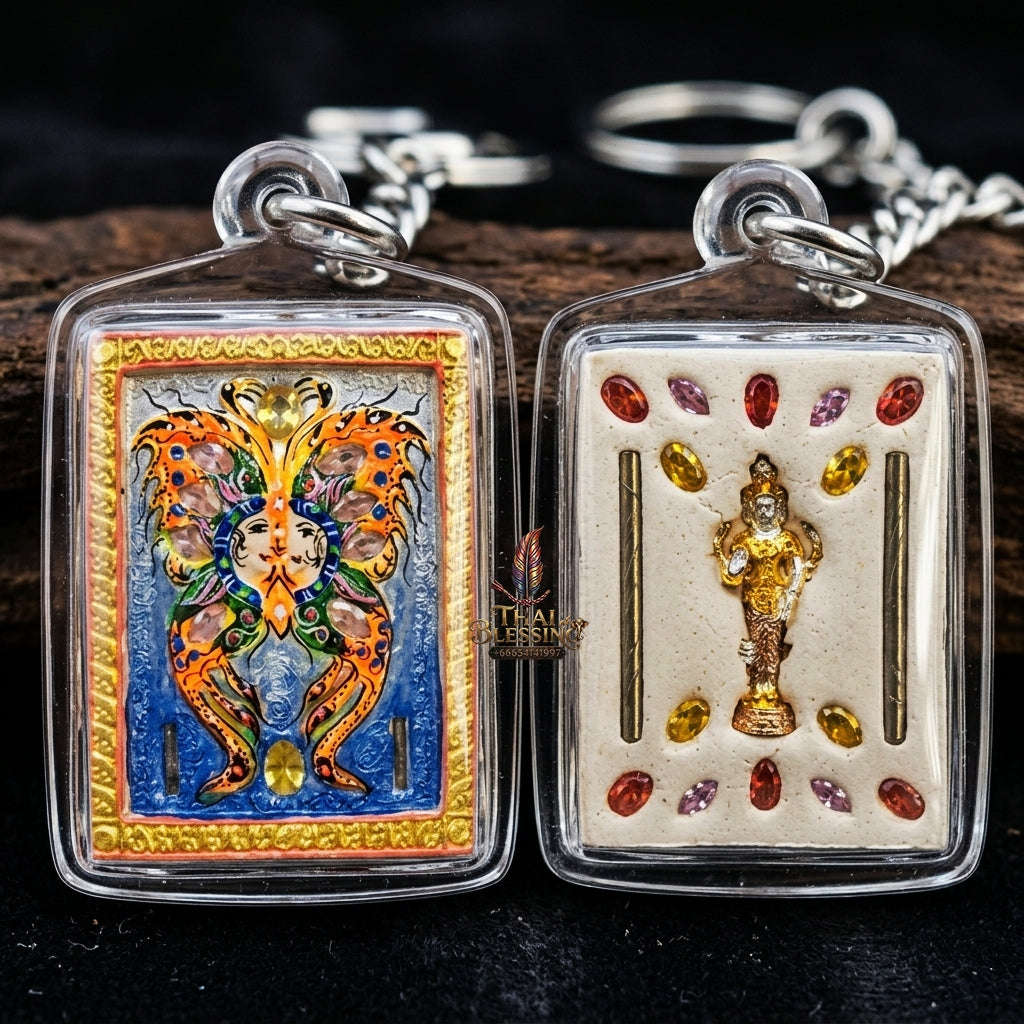 Authentic Thai Amulet "King of Butterflies Thep Chamlaeng Phamon Sacred Powder Pendant" Consecrated by Kruba Krissana Intawanno, Weruwan Monastery B.E. 2555 (2012) Thai Blessing Co By RURUECHA
