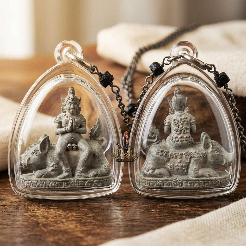 Authentic Thai Amulet "Mae Nang Phim Riding Wild Boar Aircraft Metal Alloy Pendant" Consecrated by Phra Ajarn Prasan, Wat Chong Kling B.E. 2561 (2018) - Direct Nephew & Lineage Disciple of Luang Pu Up, Wat Thong Sai Thai Blessing Co By RURUECHA